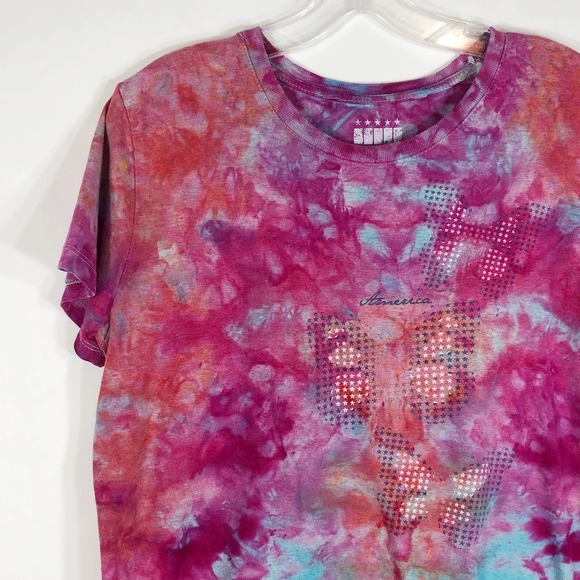 Tie‎ Dye Size Large Tee Shirt Top Fly High Pink Blue Butterflies Handmade 1310 - Picture 8 of 9
